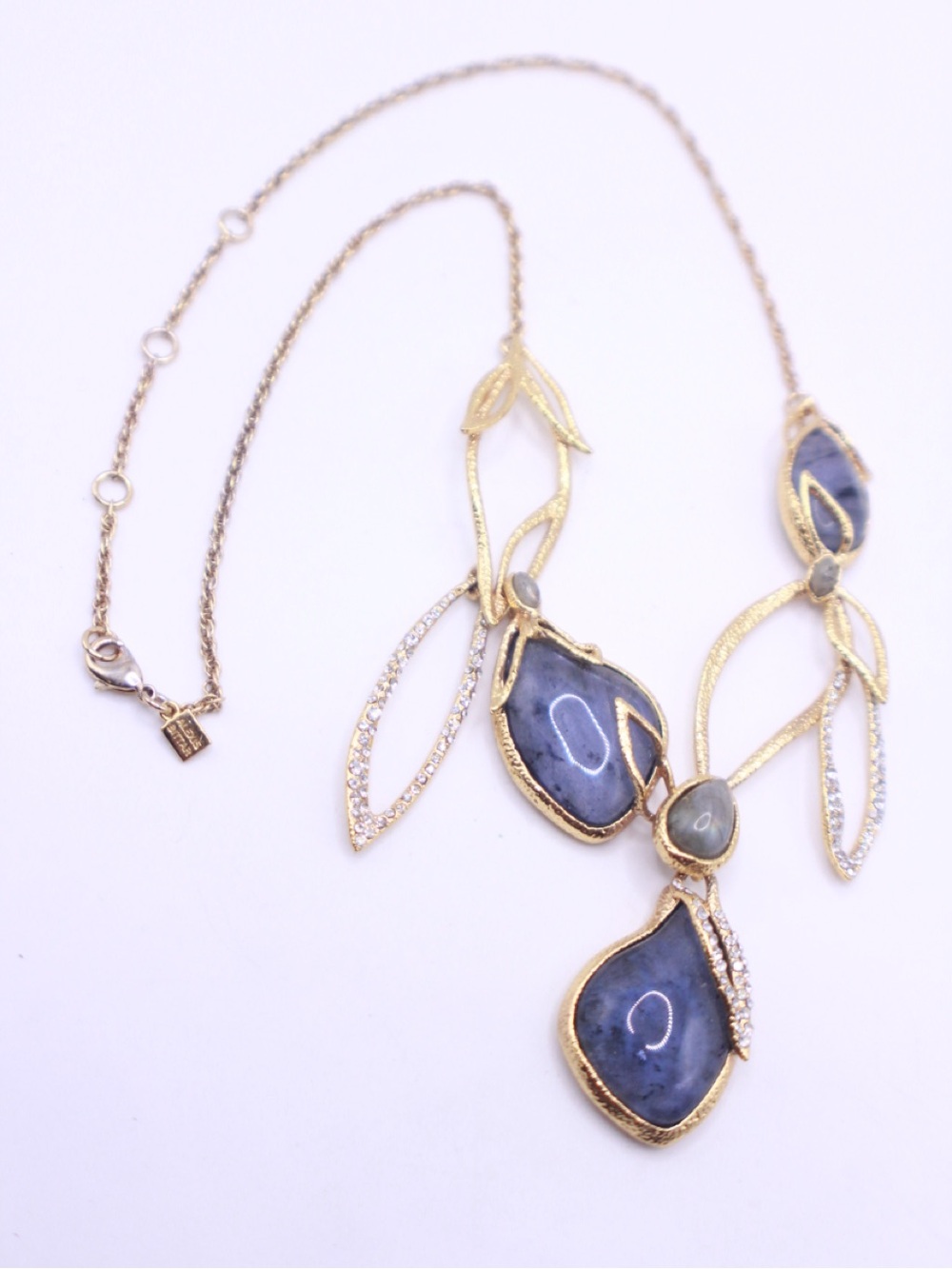 Alexis Bittar Blue Dark Phoenix Multi-Stone Leaf Bib Necklace